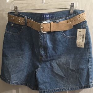 L.A. BLUES Blue Denim Shorts with Tan Studded Belt Size 14